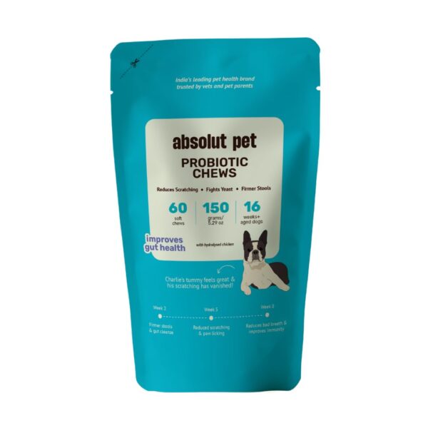 Absolut Pet Dog Supplement for Gut Health, Probiotics for Dogs That Reduces Scratching & Paw-Licking (60 Chews)