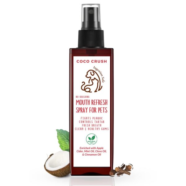 Coco Crush Natural No Brushing Mouth Refresh Spray For Pets|Teeth Cleaning&Fresh Breath|Fights Plaque&Tartar|100% Pure&Ingestion Safe|Suitable For Dogs,Cats,Puppies,Kittens(50Ml)