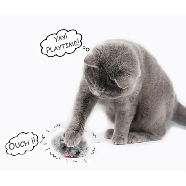 A+a Pets’ Vibrating Running Mouse Toy | Pulling String | Easy Loop | Soft Fur Toy (Multiple Colors) (Brown/White)