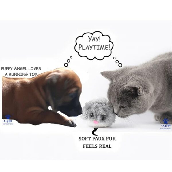 A+a Pets’ Vibrating Running Mouse Toy | Pulling String | Easy Loop | Soft Fur Toy (Multiple Colors) (Brown/White)