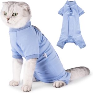 KUTKUT cotton Cat Recovery Suit-Kitten Onesie for Cats After Surgery,Cone of Shame Alternative Surgical Spay Suit for Female Cat,Post-Surgery or Skin Diseases Protection (M,Chest: 38cm-42cm),1 count