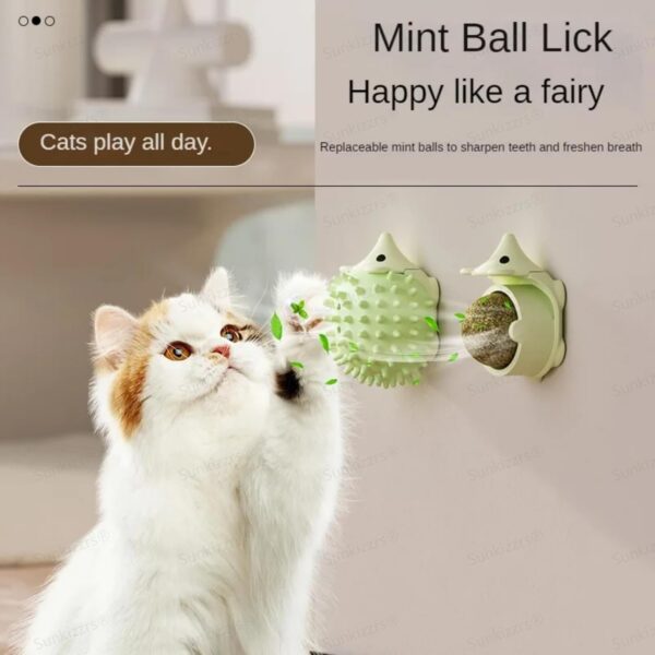 Sunkizzrs Catnip Toy – Scratching & Rubbing Mint Balls(1 Pcs) Cats Rotatable Edible Mint Natural Healthy Teeth Cleaning Chew Claw Toy for Cat/Kitten (Green Hedgehog)