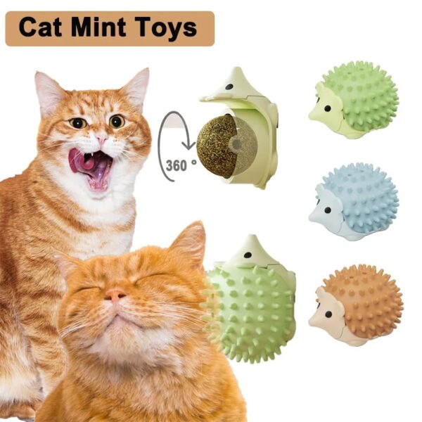 Sunkizzrs Catnip Toy – Scratching & Rubbing Mint Balls(1 Pcs) Cats Rotatable Edible Mint Natural Healthy Teeth Cleaning Chew Claw Toy for Cat/Kitten (Green Hedgehog)