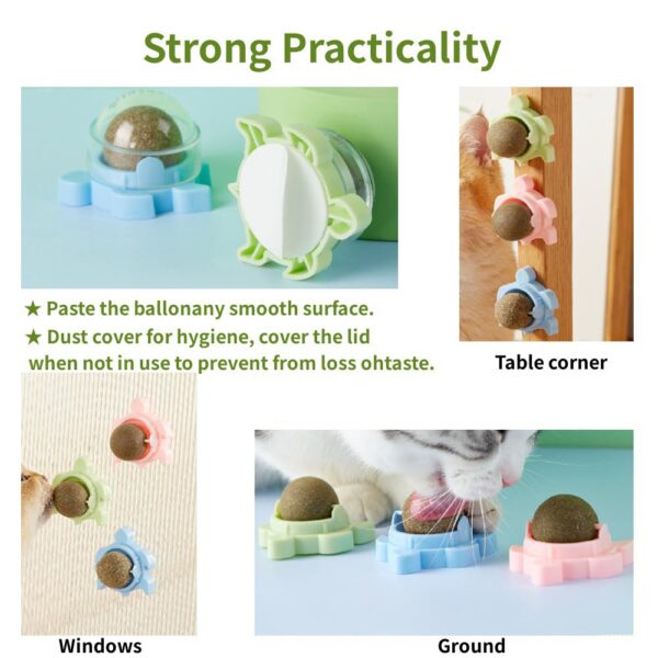 Sichumaria Catnip Wall Toys, Balls for Teeth Cleaning and Biting, Edible Licking Chew Toy, Rotatable Indoor Cat Toy (Green)