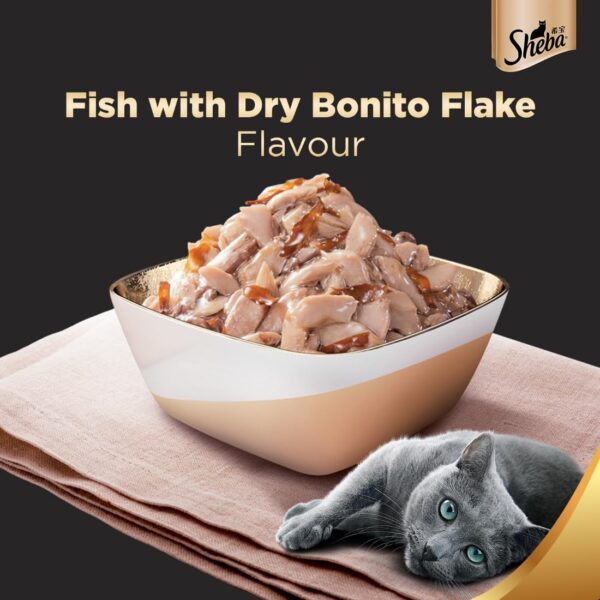 Sheba Premium Wet Food for Adult Cats, Fish with Dry Bonito Flake Flavour, 12 Pouches (12 x 35g)