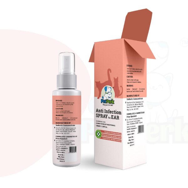 PET PERK Ear Anti-Infection Spray For Cats Advanced Nanotechnology Based Formulation Soothing Relief For Ear Infections Suitable For All Cat Breeds Cats(100 Ml,1 Bottle)