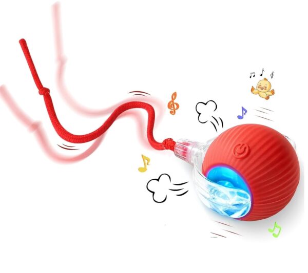 Wallinstik Interactive Cat Toy – Cat Toys for Indoor Cats Smart Silicone Rolling Dancing Ball with Tail,Bird Sound,Obstacle Avoidance and Motion Activated,Kitten Puzzle Toys Adult Cats & Dogs (Red)