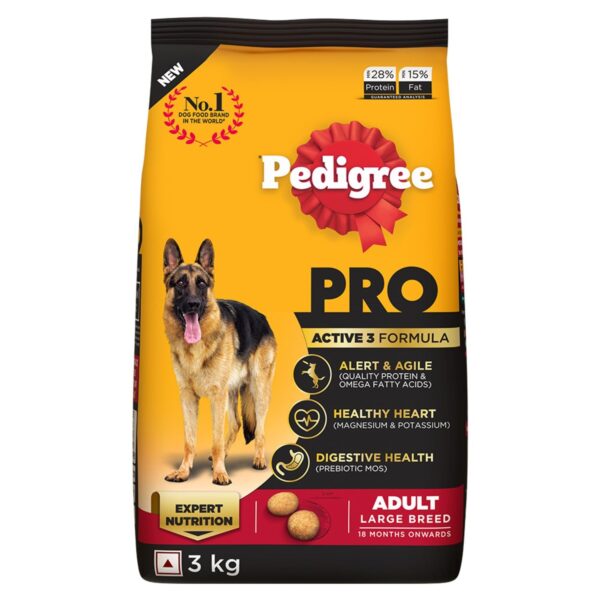 Pedigree PRO Adult Dry Dog Food for Large Breed Active Dog, 3kg Pack