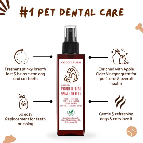 Coco Crush Natural No Brushing Mouth Refresh Spray For Pets|Teeth Cleaning&Fresh Breath|Fights Plaque&Tartar|100% Pure&Ingestion Safe|Suitable For Dogs,Cats,Puppies,Kittens(50Ml)