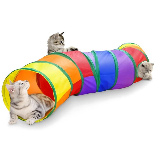 FAB TECH Kid Cat Toys Cat Tunnel Kitty Puppy Toys for Puzzle Exercising Collapsible Pet Tube Play Toy Indoor Outdoor Hiding Training Toy (2 Way) (Tunnel)