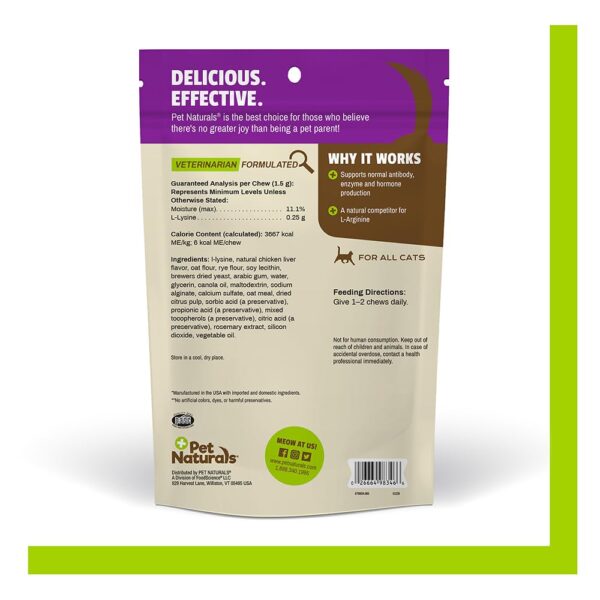 L-Lysine Chews for Cats, Immune and Respiratory Support Supplement, 60 Bite Sized Chews (3.17 oz)