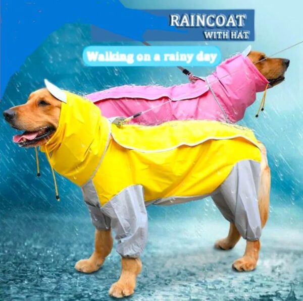 Bhumi Enterprises Dog Raincoats Rain Snow Coats Waterproof Clothing 4 Four Legs Raincoat Full-Cover Dogs Hooded Poncho(Yellow-Grey) (30..A)