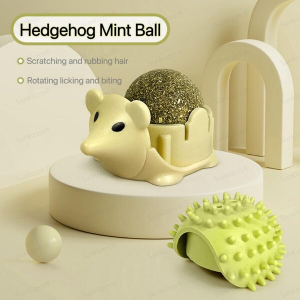 Sunkizzrs Catnip Toy – Scratching & Rubbing Mint Balls(1 Pcs) Cats Rotatable Edible Mint Natural Healthy Teeth Cleaning Chew Claw Toy for Cat/Kitten (Green Hedgehog)