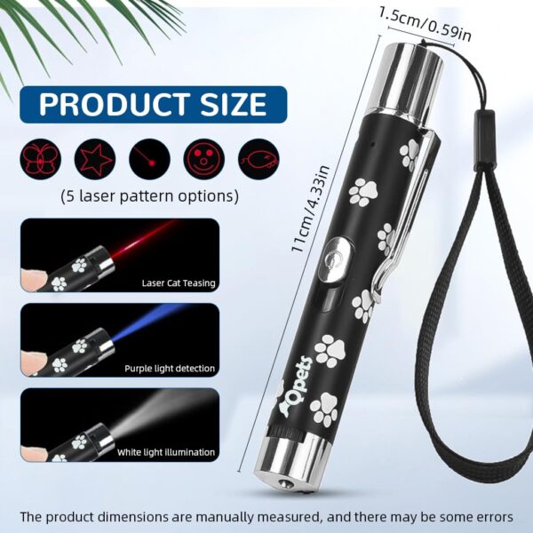 Qpets Cat Toy Laser Pointer for Cats, Laser Pointer Pen with 5 Laser Pattens Intergrated USB Plug Rechargeable Interactive Laser Toy for Dogs Cats