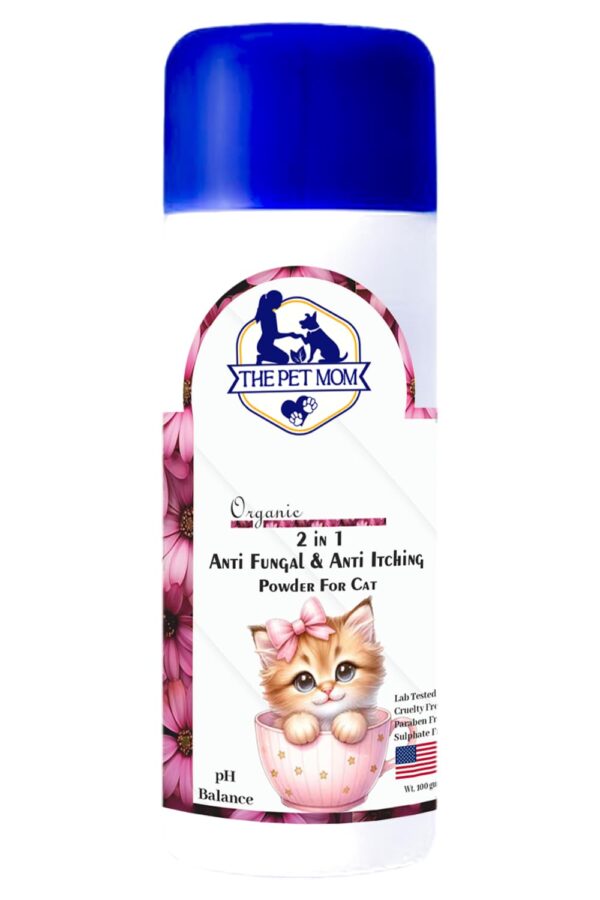 The Pet Mom 2-in-1 Antifungal & Anti-Itching Powder for Cat, Kitten | Helps in Itchy, Irritation & Fungal Infections | Keeps Skin Dry & Natural Fragrance | Cat Skin Care Powder for All Breed – 100gm