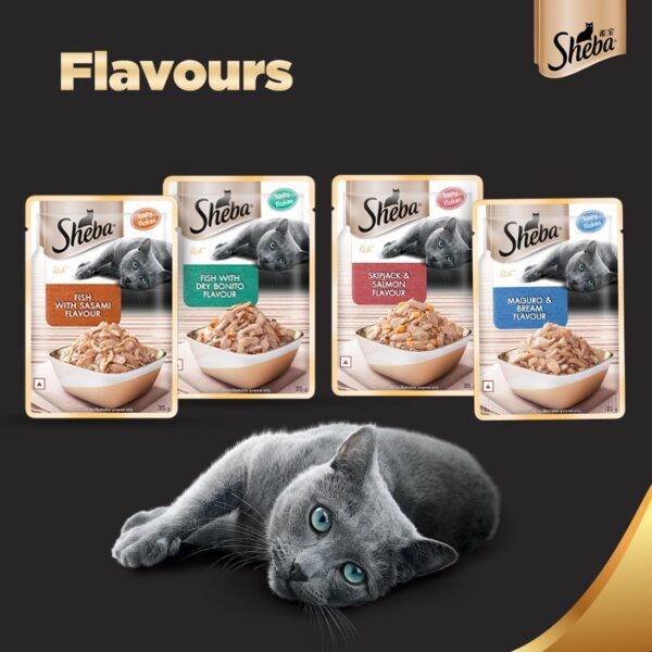 Sheba Premium Wet Food for Adult Cats, Fish with Dry Bonito Flake Flavour, 12 Pouches (12 x 35g)