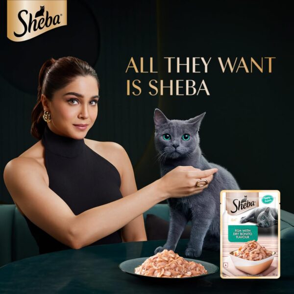 Sheba Premium Wet Food for Adult Cats, Fish with Dry Bonito Flake Flavour, 12 Pouches (12 x 35g)
