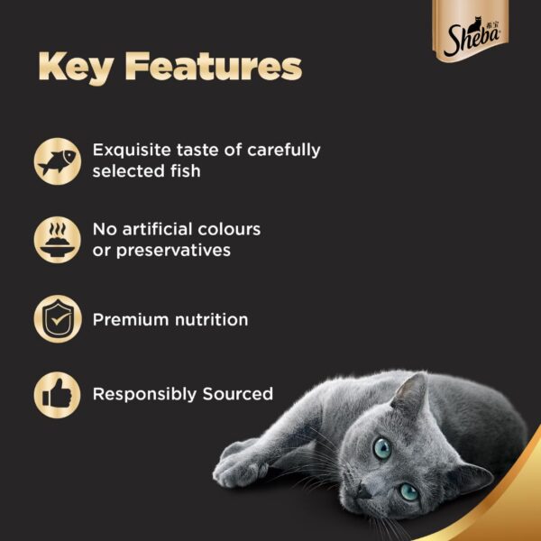 Sheba Premium Wet Food for Adult Cats, Fish with Dry Bonito Flake Flavour, 12 Pouches (12 x 35g)