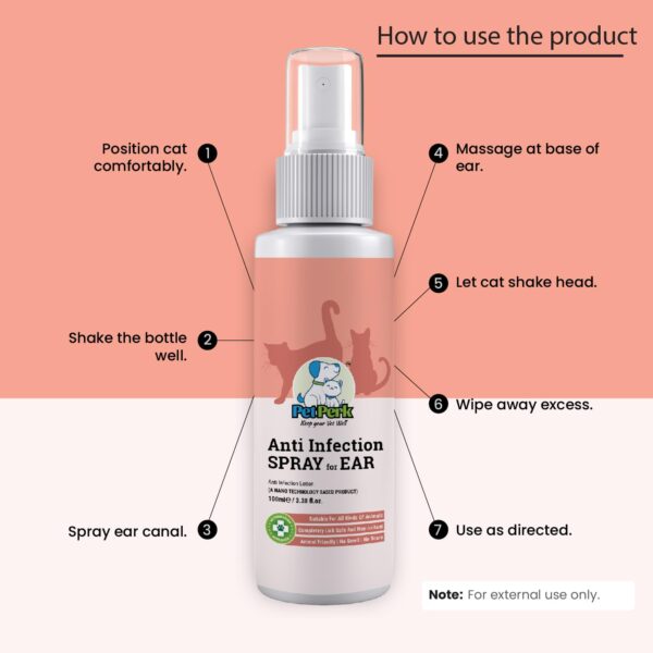 PET PERK Ear Anti-Infection Spray For Cats Advanced Nanotechnology Based Formulation Soothing Relief For Ear Infections Suitable For All Cat Breeds Cats(100 Ml,1 Bottle)