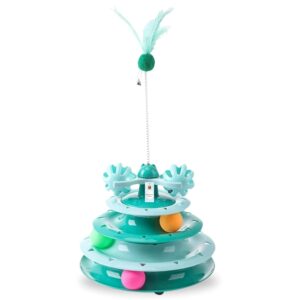 Foodie Puppies Interactive Tower of Tracks Toy for Cats and Kittens (3 Layer Feather Toy) Game Entertainment Circular Training Amusement Plate with Colorful Balls for Cats & Kittens