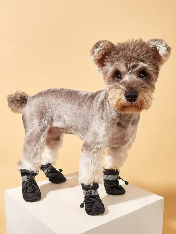 KUTKUT Small Dog Boots Paw Protector | 1 Pair Pack of 4Pcs Upgraded Anti-Slip Dog Shoes with Reflective Straps for Shihtzu, Poodle, Lhasa Apso etc (Black, Size: 5, Feet Long: 5.5cm, Feet Wide:4.5cm)