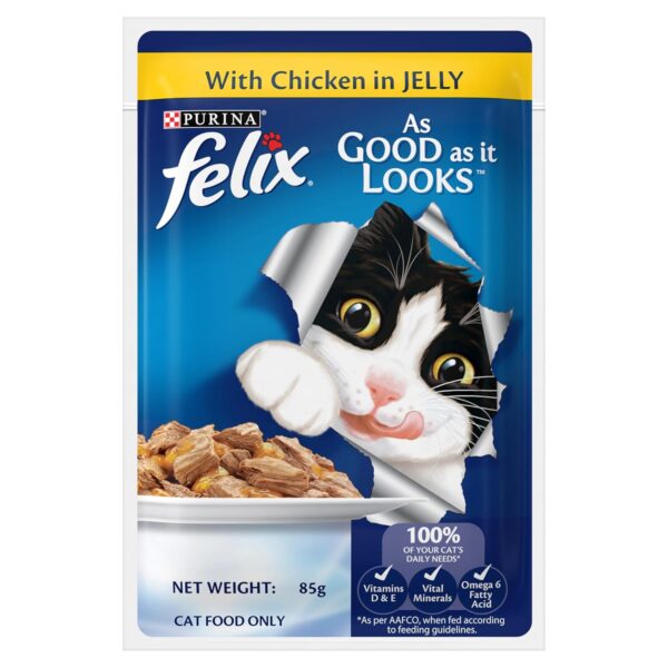 Purina Felix with Chicken in Jelly | Wet Food for Adults | Complete and Balanced Kitten Food, Pack of 12 Pouches (12 x 85 g)