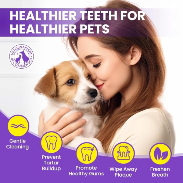 BuddyCheer Dog Teeth Cleaning Wipes, Pet Dental Finger Wipes for Dogs, No-Rinse Finger Toothbrush Wipes to Reduce Plaque & Tartar, Disposable Dental Wipes & Freshen Breath for Dogs & Cats – 50 Count
