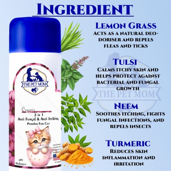 The Pet Mom 2-in-1 Antifungal & Anti-Itching Powder for Cat, Kitten | Helps in Itchy, Irritation & Fungal Infections | Keeps Skin Dry & Natural Fragrance | Cat Skin Care Powder for All Breed – 100gm
