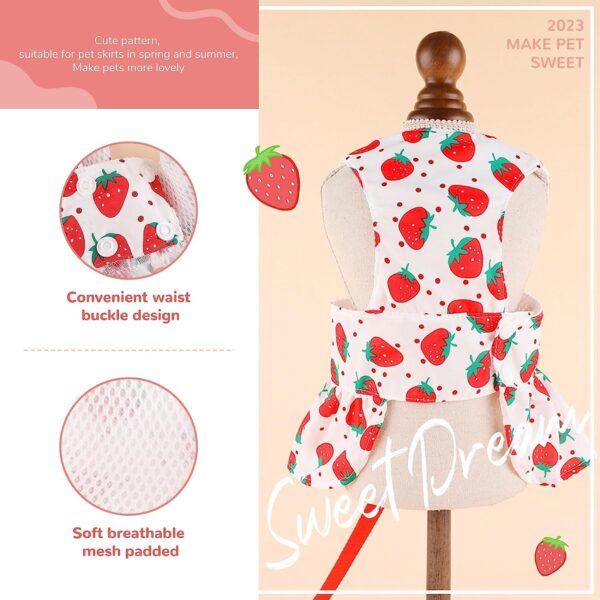 KUTKUT Dog Harness Dress for Small Dogs Puppy Kitten Harness and Leash Set with Cute Bowknot Straberries Pattern Princess Dress for Chiuhuahua, Yorkshire, Toypom Cats etc (Size:S, Chest: 35cm)