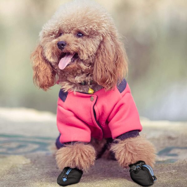 KUTKUT Small Dog Boots Paw Protector | 1 Pair Pack of 4Pcs Upgraded Anti-Slip Dog Shoes with Reflective Straps for Shihtzu, Poodle, Lhasa Apso etc (Black, Size: 5, Feet Long: 5.5cm, Feet Wide:4.5cm)
