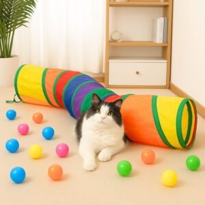 FAB TECH Kid Cat Toys Cat Tunnel Kitty Puppy Toys for Puzzle Exercising Collapsible Pet Tube Play Toy Indoor Outdoor Hiding Training Toy (2 Way) (Tunnel)