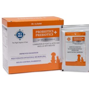 PET360 PROBIOTICS + PREBIOTICS Gut Wellness Formula for Dogs & Cats | Probiotic Supplement | Prevents Diarrhea & Indigestion | Cat & Dog Gut Health Supplement for Improved Immunity - 20 Sachets