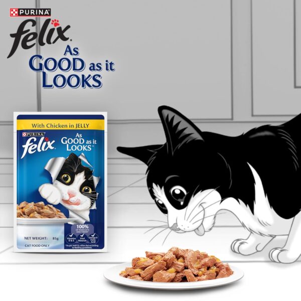 Purina Felix with Chicken in Jelly | Wet Food for Adults | Complete and Balanced Kitten Food, Pack of 12 Pouches (12 x 85 g)