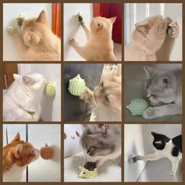 Sunkizzrs Catnip Toy – Scratching & Rubbing Mint Balls(1 Pcs) Cats Rotatable Edible Mint Natural Healthy Teeth Cleaning Chew Claw Toy for Cat/Kitten (Green Hedgehog)
