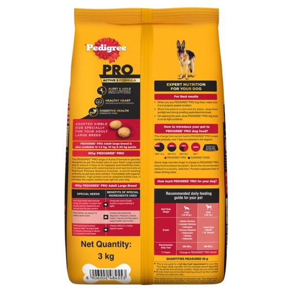 Pedigree PRO Adult Dry Dog Food for Large Breed Active Dog, 3kg Pack