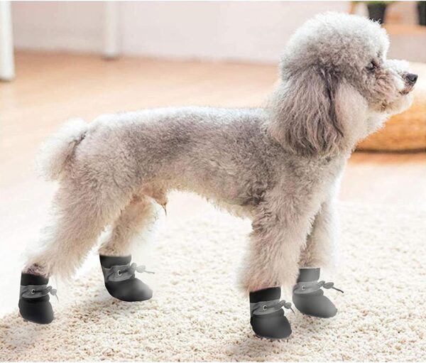 KUTKUT Small Dog Boots Paw Protector | 1 Pair Pack of 4Pcs Upgraded Anti-Slip Dog Shoes with Reflective Straps for Shihtzu, Poodle, Lhasa Apso etc (Black, Size: 5, Feet Long: 5.5cm, Feet Wide:4.5cm)