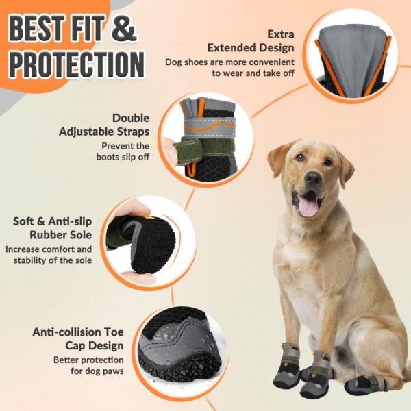 RETOLIT Dog Shoes Paw Protector – Comfortable Adjustable Non-Slip Small Medium Large Dog Boots for Injured Paws, Reflective Summer Dog Walking Shoes for Shih Tzu Labrador Adult Golden Retriever(size8)