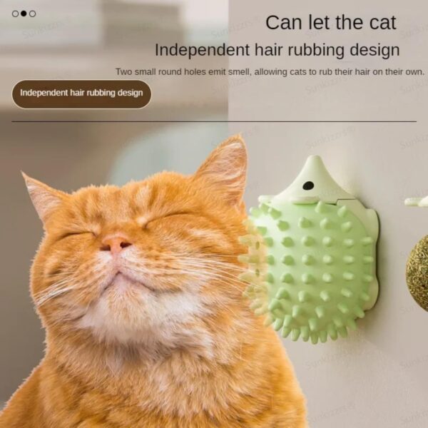 Sunkizzrs Catnip Toy – Scratching & Rubbing Mint Balls(1 Pcs) Cats Rotatable Edible Mint Natural Healthy Teeth Cleaning Chew Claw Toy for Cat/Kitten (Green Hedgehog)