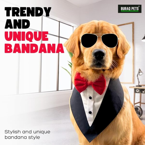 BURAQ Dog Tuxedo Bandana, Ideal for Dog Birthday Decorations, Adorable and Comfortable Pet Apparel (S – Black)