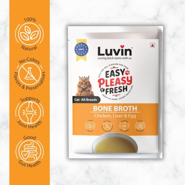 Luvin Chicken Bone Broth for Cats | No Added Colors, Flavors or Preservatives | Human Grade, Supports Joint Health and Good Gut Health – 80ml (Pack of 2)