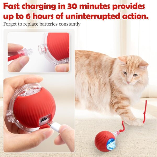 Flexi Madhav Interactive Cat Toy – Cat Toys for Indoor Cats Smart Silicone Rolling Ball with Tail,Bird Sound,Obstacle Avoidance and Motion Activated,Kitten Puzzle Toys (Red)