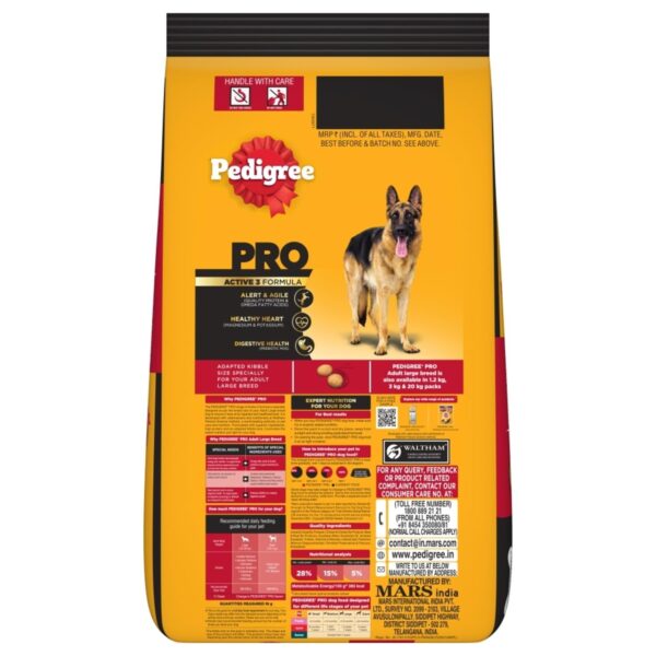 Pedigree PRO Adult Large Breed, 10 kg Dry Dog Food, Vet Trusted Brand, Expert Nutrition, Quality Protein, 33% More Nutrients (18 Months Onwards)