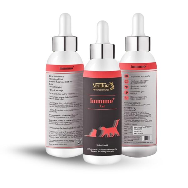 Venttura immuno+ Cat Immunity Booster & Calming Supplement for Cats | Supplement for Better Health & Strength | immuno+ Cat (100 ml Suspension)