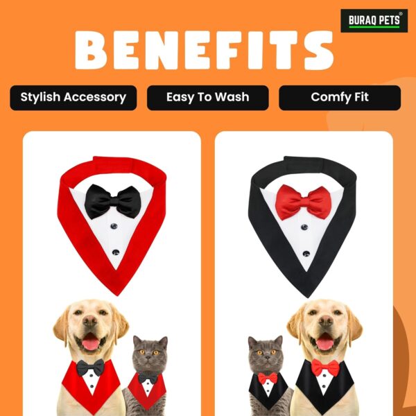 BURAQ Dog Tuxedo Bandana, Ideal for Dog Birthday Decorations, Adorable and Comfortable Pet Apparel (S – Black)
