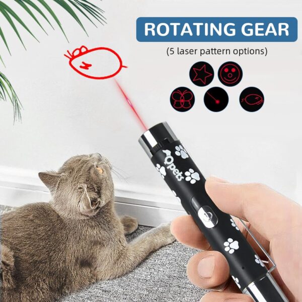 Qpets Cat Toy Laser Pointer for Cats, Laser Pointer Pen with 5 Laser Pattens Intergrated USB Plug Rechargeable Interactive Laser Toy for Dogs Cats