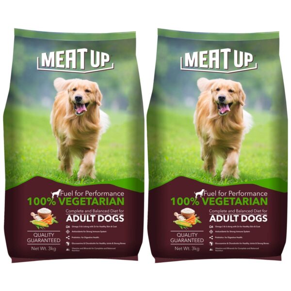 Meat Up 100% Veg Adult Dry Dog Food, 3kg (Buy 1 Get 1 Free)