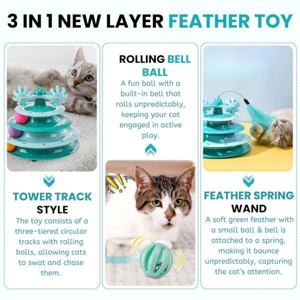 Foodie Puppies Interactive Tower of Tracks Toy for Cats and Kittens (3 Layer Feather Toy) Game Entertainment Circular Training Amusement Plate with Colorful Balls for Cats & Kittens