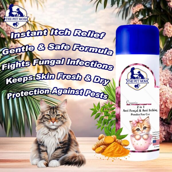 The Pet Mom 2-in-1 Antifungal & Anti-Itching Powder for Cat, Kitten | Helps in Itchy, Irritation & Fungal Infections | Keeps Skin Dry & Natural Fragrance | Cat Skin Care Powder for All Breed – 100gm