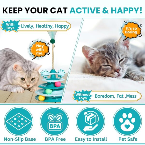Foodie Puppies Interactive Tower of Tracks Toy for Cats and Kittens (3 Layer Feather Toy) Game Entertainment Circular Training Amusement Plate with Colorful Balls for Cats & Kittens