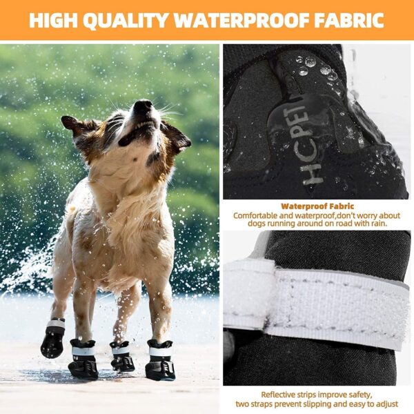 KUTKUT Dog Pack of 4pcs Boots, Waterproof Dog Shoes, Dog Booties with Reflective Rugged Anti-Slip Sole and Skid-Proof, Outdoor Dog Rain Boots for Medium to Large Dogs, Four Ways Stretch Paw Protectors (Size: 4)